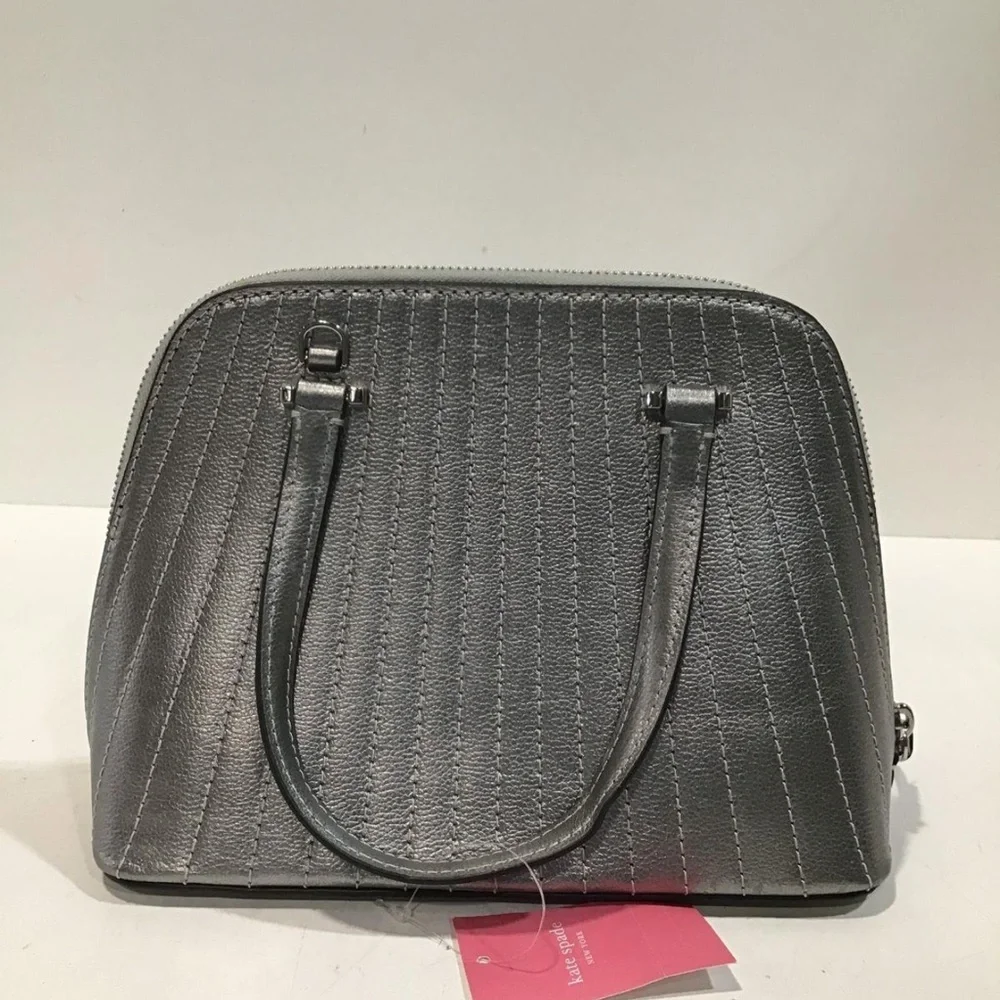 NEW!! Women’s Kate Spade Elegant Silver Leather Small Dome Satchel Bag